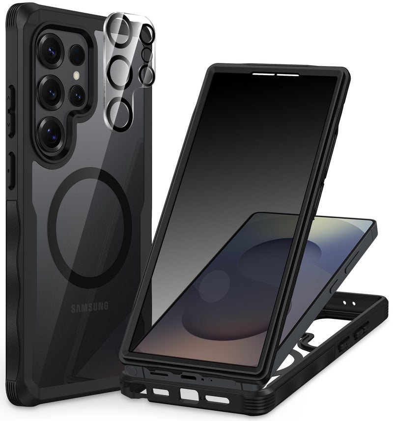 CENHUFO Magnetic Privacy for Samsung Galaxy S25 Ultra Case Full Body Phone Case with Builtin 9H Tempered Glass Privacy Screen Protector and Camera Lens Cover Shockproof Protective Bumper Black - Image 2