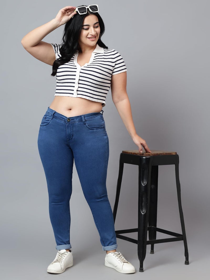 Nifty Women's Denim Stretchable Mid Rise Plus Size Jeans (NFTYPLS_PLN_BTA_36_Azure_36) - Image 4