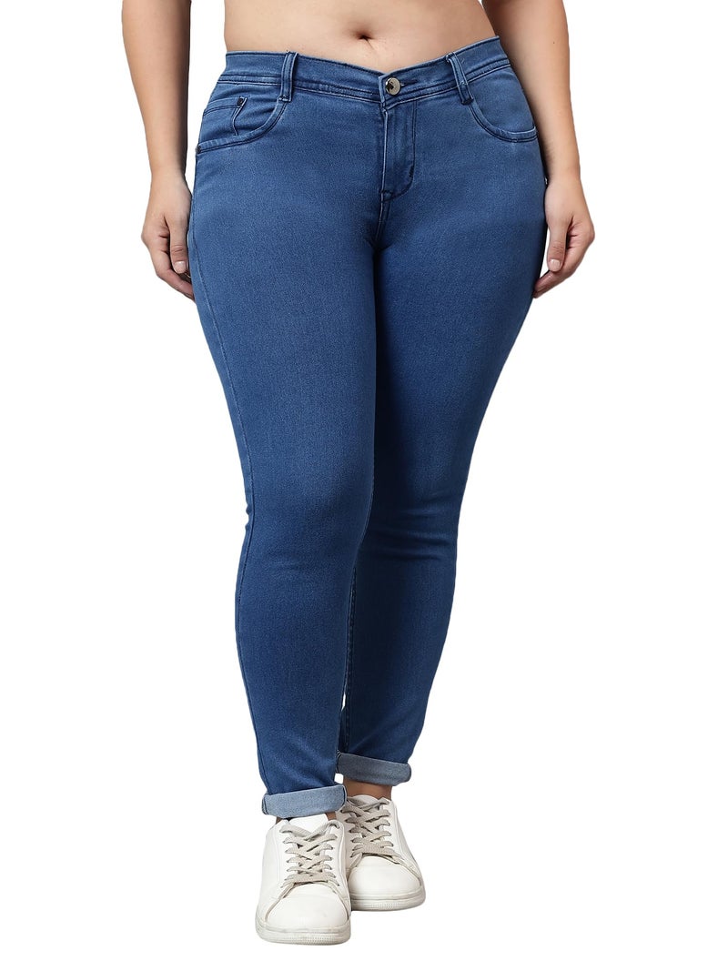 Nifty Women's Denim Stretchable Mid Rise Plus Size Jeans (NFTYPLS_PLN_BTA_36_Azure_36) - Image 1