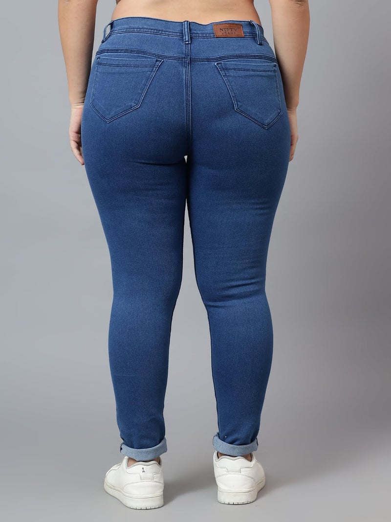 Nifty Women's Denim Stretchable Mid Rise Plus Size Jeans (NFTYPLS_PLN_BTA_36_Azure_36) - Image 3