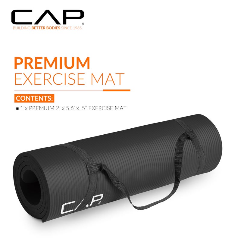 CAP Barbell High Density Exercise Mat with strap, 68"x24" 12mm (Black) - Image 2