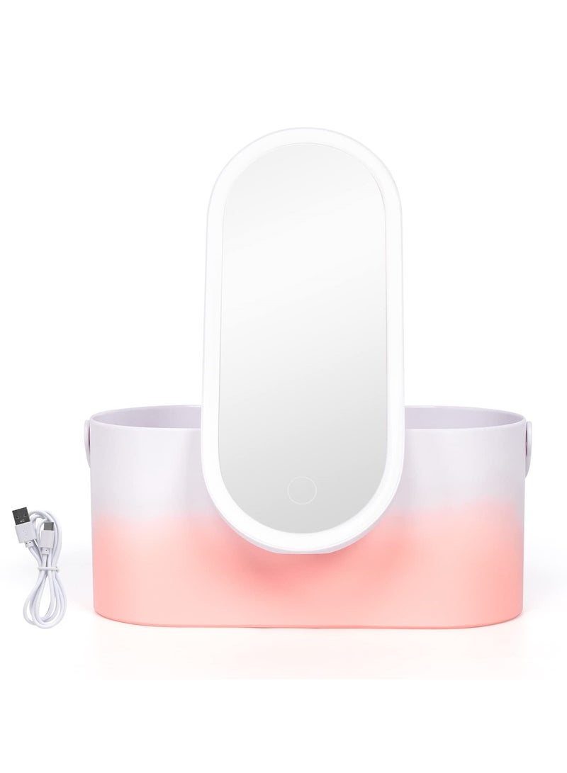 Portable LED Makeup Organizer with Mirror, Rechargeable Travel Cosmetic Case for Women, Multi-Functional Storage Solution - Image 1