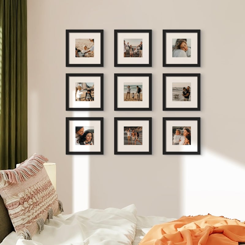 أبس سيمبلز upsimples 8x8 إطار الصورة مجموعة من 10 صور عرض 5x5 مع حصيرة أو 8x10 دون إطارات الصور المتعددة ملصقة للجدار أو الطاولة عرض الأسود - Image 1