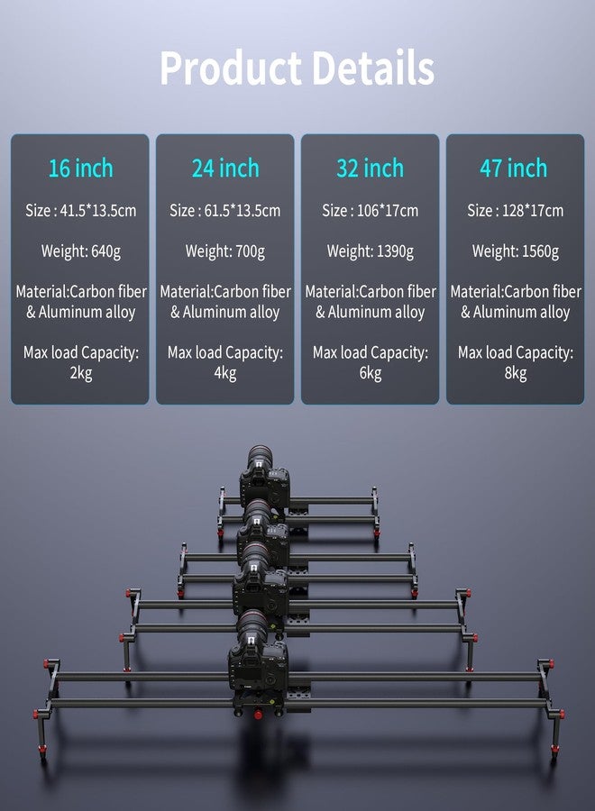 Zecti Camera Slider 24"/60 cm Adjustable Carbon Fiber Camera Dolly Track Slider Video Stabilizer Rail for Camera DSLR Video Movie Photography Camcorder Stabili & Phone - Image 2