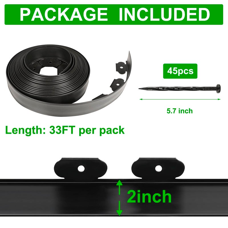 JERIA 2 Inch Tall 33 FT Garden Edging Kit with 45pcs Spikes, Plastic Edging for Landscaping - Image 2