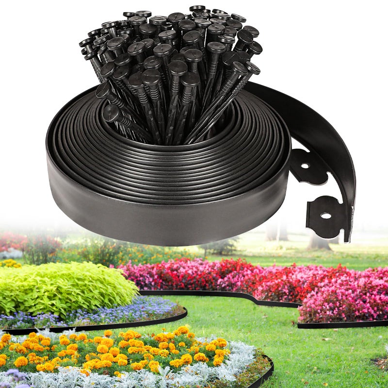 JERIA 2 Inch Tall 33 FT Garden Edging Kit with 45pcs Spikes, Plastic Edging for Landscaping - Image 1