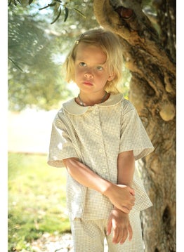 Mater&ME Mater&ME Summer Suit, Pajamas for Boys, 100% Breathable Cotton Poplin, Lightweight, Designer Print, Elegant Beige Color, Premium Detailing  - Image 3