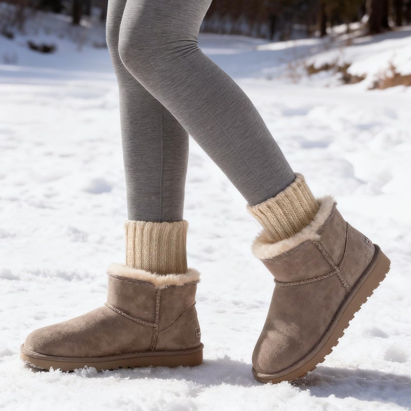 HONGTEYA Boot Socks for Women, Thick Warm Winter Crew Socks Cozy Soft Wool Full Cushioned Christmas Stocking Stuffer Gift(Beige/White) - Image 2