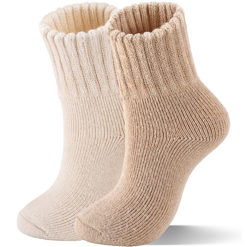 HONGTEYA Boot Socks for Women, Thick Warm Winter Crew Socks Cozy Soft Wool Full Cushioned Christmas Stocking Stuffer Gift(Beige/White) - Image 1