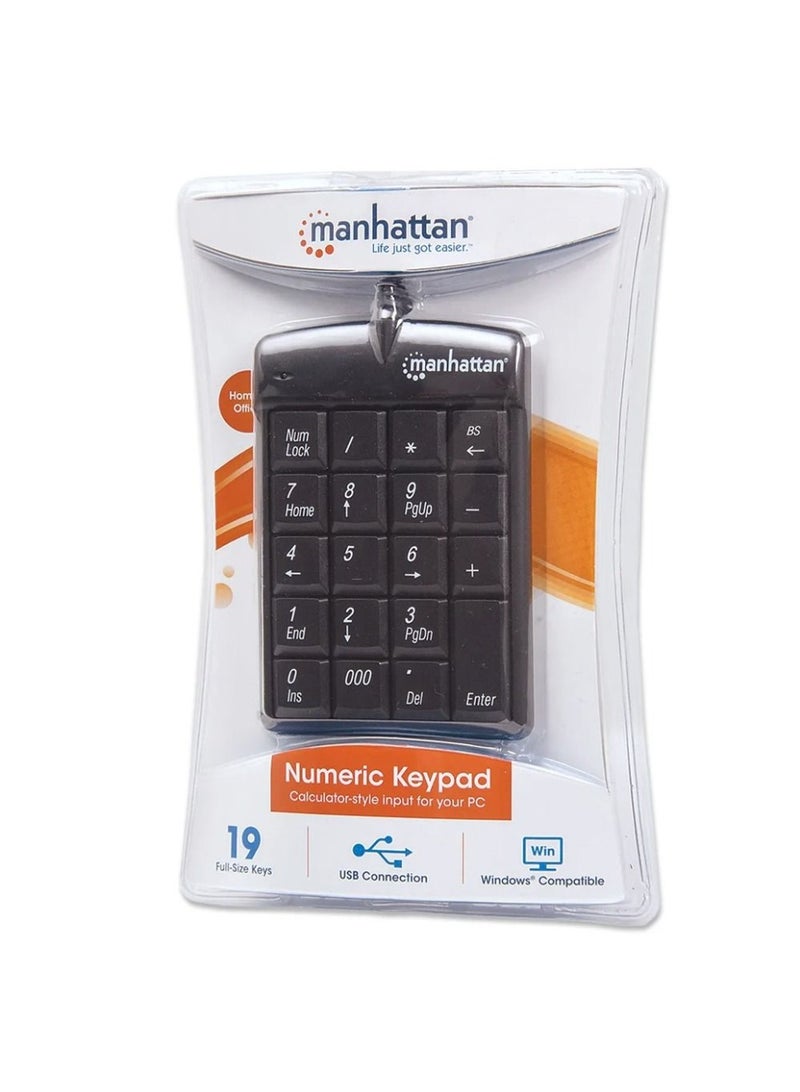 Manhattan Numeric Wired Keypad USB Wired 18 Full KB108 -Size Keys - Black - Image 5