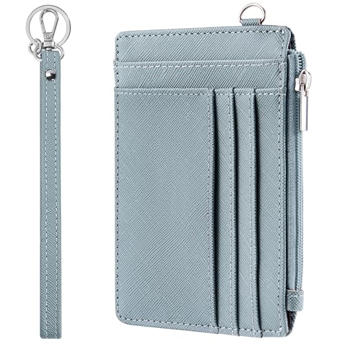 SEAVILIA Small Wallet for Women Slim Wristlet Keychain Wallets RFID Credit Card Holder With Zipper Pocket, ID Window (Cros Blue) - Image 1