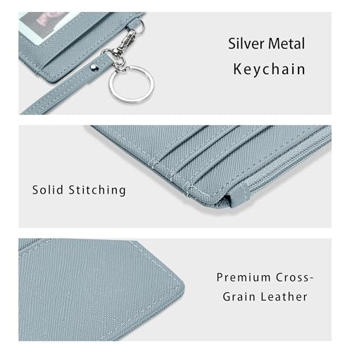 SEAVILIA Small Wallet for Women Slim Wristlet Keychain Wallets RFID Credit Card Holder With Zipper Pocket, ID Window (Cros Blue) - Image 3
