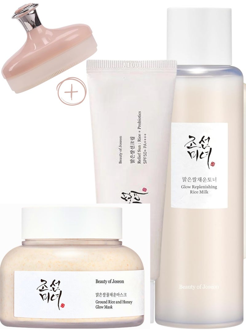 Beauty of Joseon Radiant Glow Pack & Face Scrubber - Ground Rice & Honey Mask - Glow Replenishing Rice Milk - & Relief Sun with Probiotics Set for a Nourished, Protected, and Radiant Complexion 350ml - Image 1