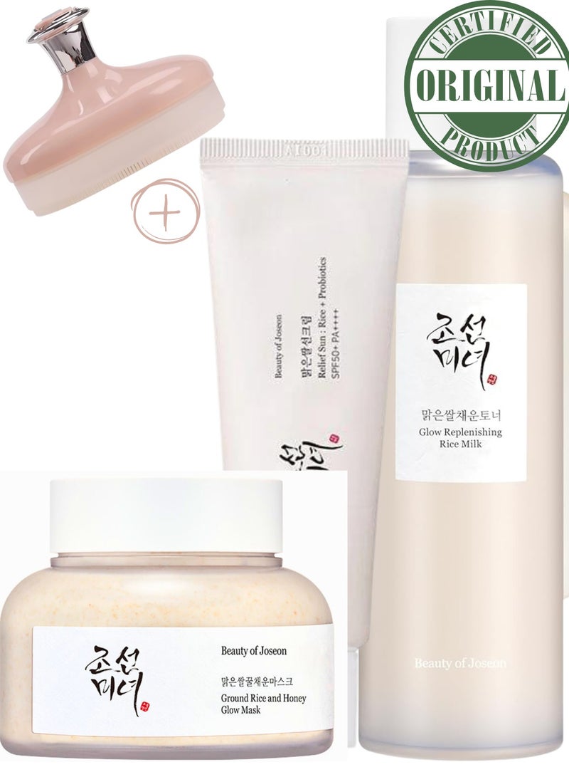 Beauty of Joseon Radiant Glow Pack & Face Scrubber - Ground Rice & Honey Mask - Glow Replenishing Rice Milk - & Relief Sun with Probiotics Set for a Nourished, Protected, and Radiant Complexion 350ml - Image 2