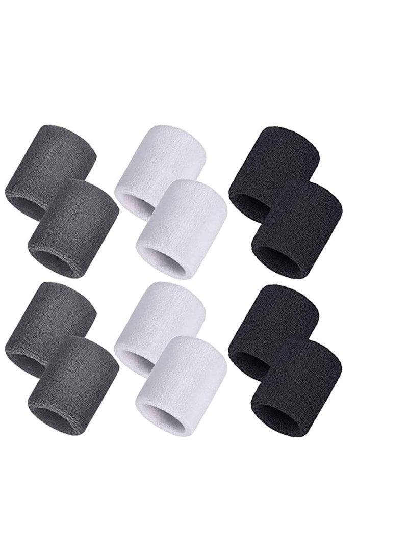 Zikra Absorbent Sweat Bands, 12 Pack Unisex wristbands Sports Cotton Wrist Brace Provide Support for Weak Wrist, Wrist Sprains for Men and Women, Tennis, Running, Gym, Out Sport Black, White, Gray - Image 1