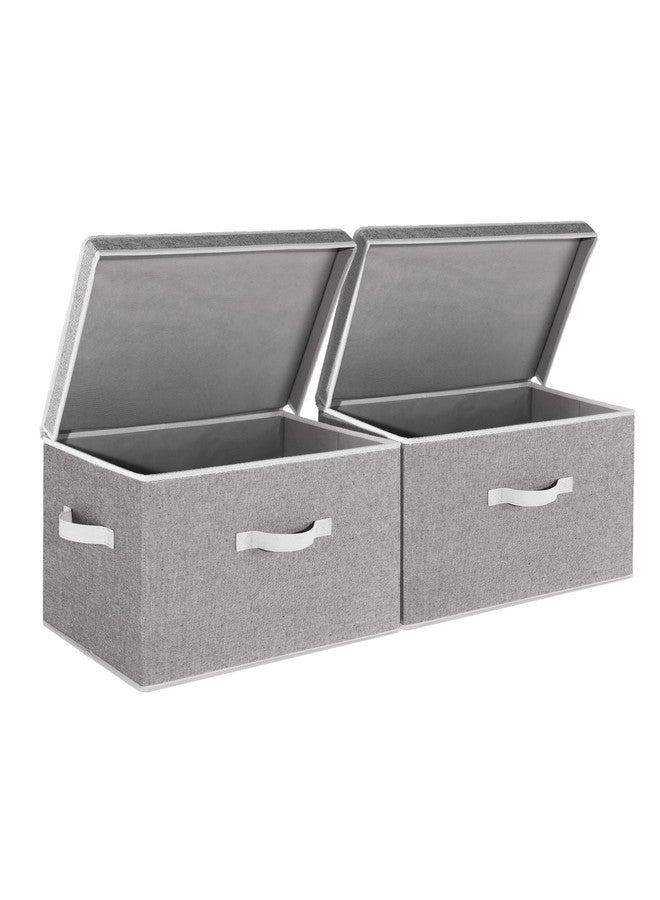 StorageWorks Fabric Storage Bins with lid, Decorative Boxes for Shelves, Closet Organizer Basket with Handles, Jumbo, Gray, 2-Pack - Image 1