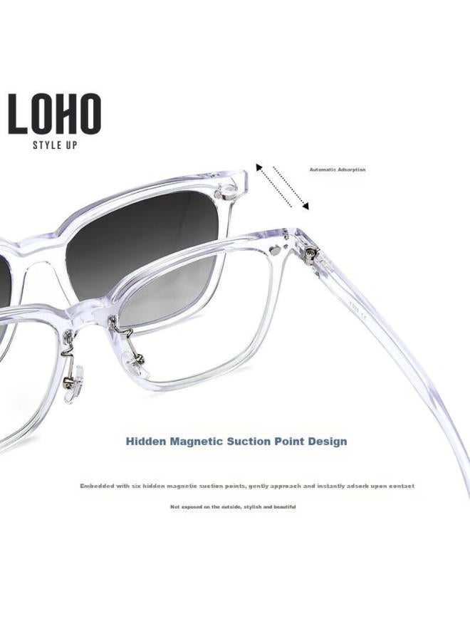 Loho Anti-Blue Light Magnetic Clip-On Sunglasses For Men And Women, Polarized Lenses, Eyeglass Frames, Myopia, Integrated Sunglasses Lh0239002 Transparent - Image 1