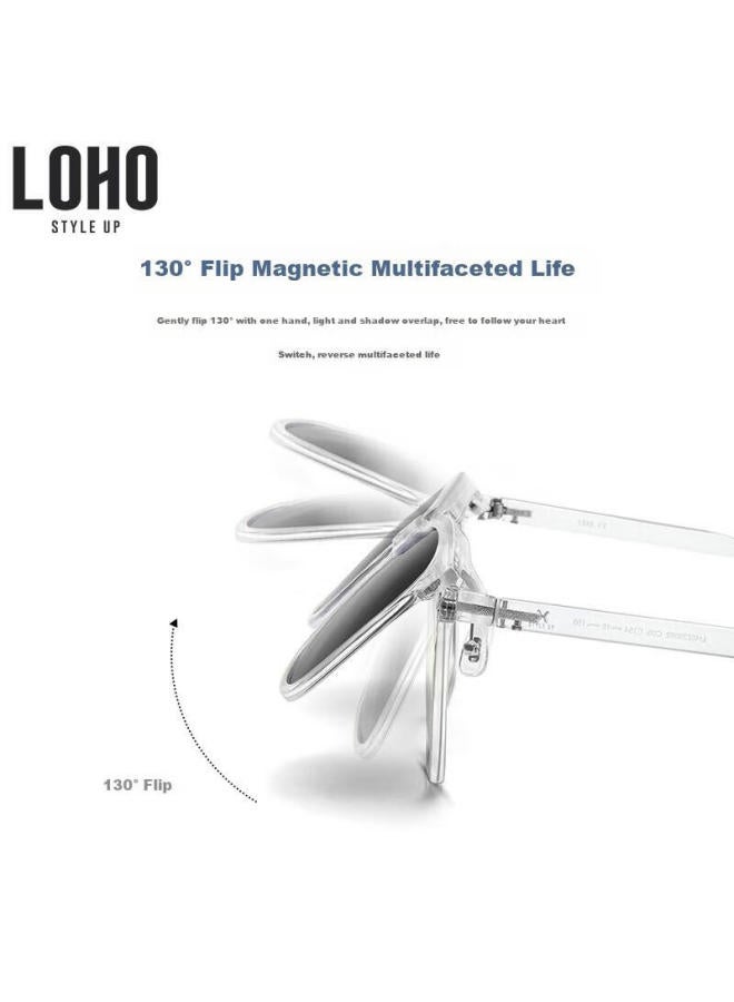 Loho Anti-Blue Light Magnetic Clip-On Sunglasses For Men And Women, Polarized Lenses, Eyeglass Frames, Myopia, Integrated Sunglasses Lh0239002 Transparent - Image 3