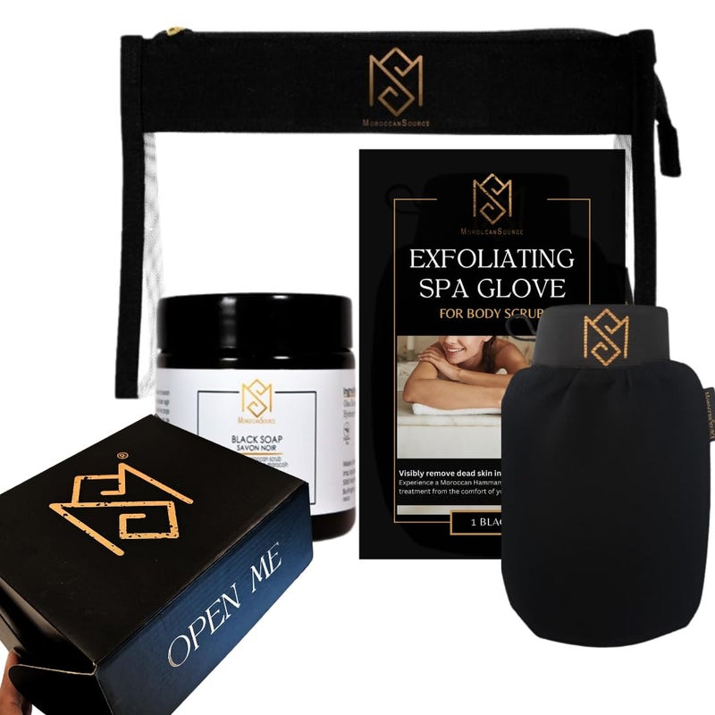 MS Exfoliating Glove Kessa Mitt Body Scrubber  Dead Skin Remover Shower Glove for Dead Skin Scrubbing and Deep Pore Cleansing  by MoroccanSource 3 piece spa set