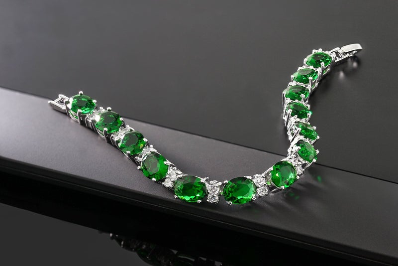 Gem Stone King 40.00 Cttw Oval and Round Green Color Cubic Zirconias Tennis Bracelet For Women | 7 Inch | Jewelry Gifts for Her Mom Women Wife - Image 3