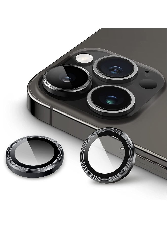 DUSALA Camera Lens for iPhone 14 Pro / 14 Pro Max Camera Lens Protector 9H Tempered Glass Camera Cover Screen Protector Metal Individual Ring Protector for iPhone 14 Pro and iPhone 14 Pro Max(Black) - Image 1