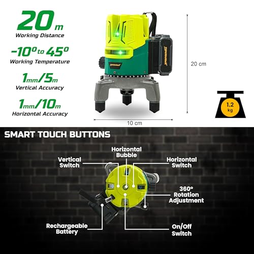 Tomahawk SPB-6685 Leveling 5-Line Laser Level – High Precision Cross Line Laser with Horizontal & Vertical Green Beams, Compact Alignment Tool for Construction, Tiling, Framing & Home Renovation" - Image 2