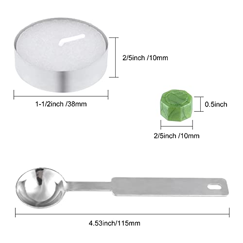 FEPITO 300 Pcs Octagon Sealing Wax Beads with 3 Pcs Tea Candles and 1 Pcs Wax Melting Spoon for Wax Stamp Sealing (Green Mix) - Image 2