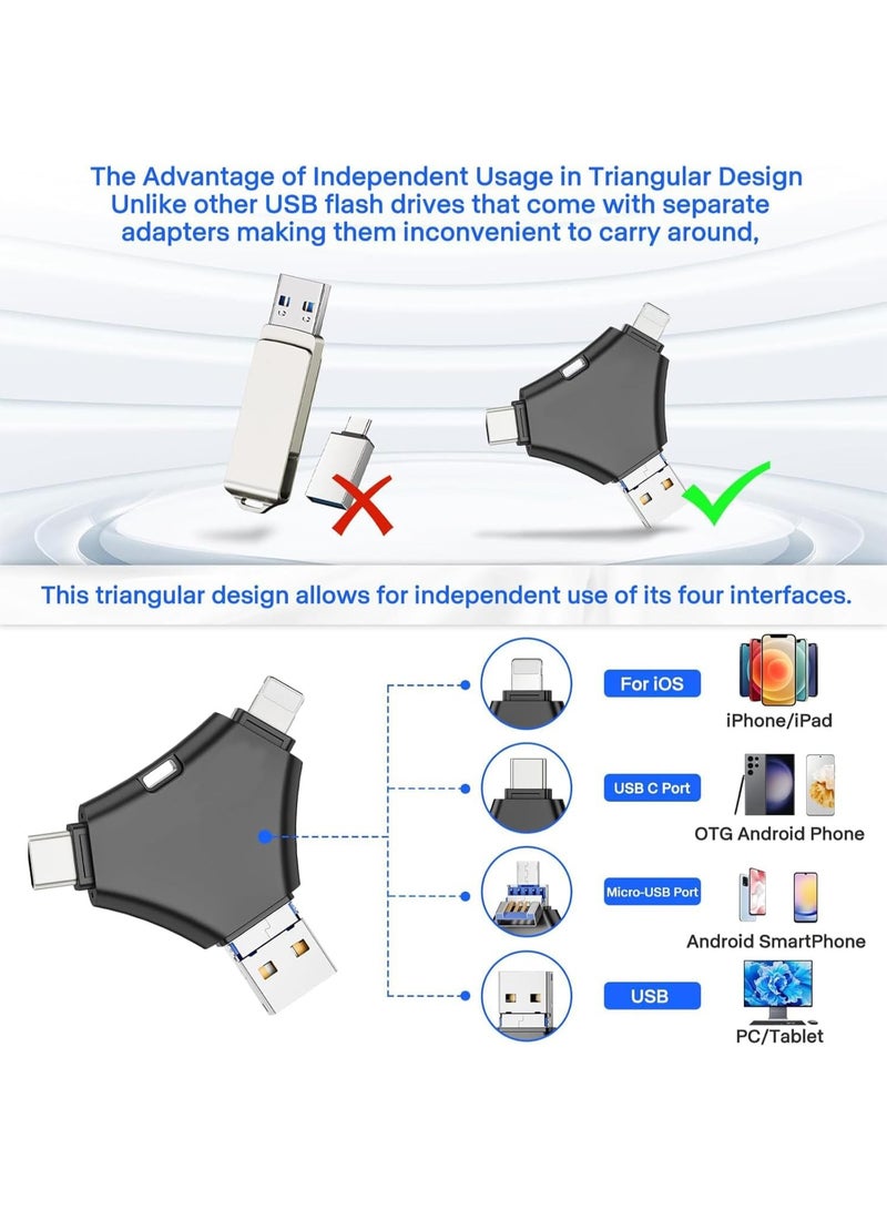 انسجام ذاكرة فلاش بسعة 2 تيرابايت، منفذ USB 4 في 1، تدعم تقنية OTG، مزودة بسعة تخزين كبيرة لحفظ المزيد من الصور والفيديوهات، متوافقة مع جميع الأجهزة. - Image 2