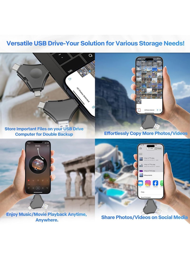 انسجام ذاكرة فلاش بسعة 2 تيرابايت، منفذ USB 4 في 1، تدعم تقنية OTG، مزودة بسعة تخزين كبيرة لحفظ المزيد من الصور والفيديوهات، متوافقة مع جميع الأجهزة. - Image 3