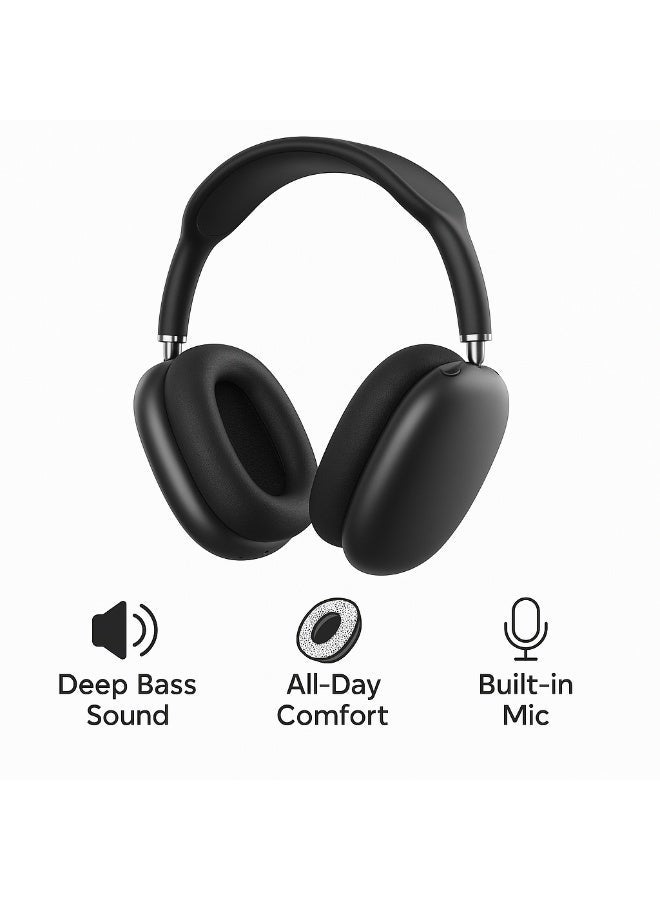 P9 Bluetooth Wireless Over-Ear Headphones with Microphone, Foldable Design, Deep Bass Sound, Comfortable Fit – Black/Silver - Image 2