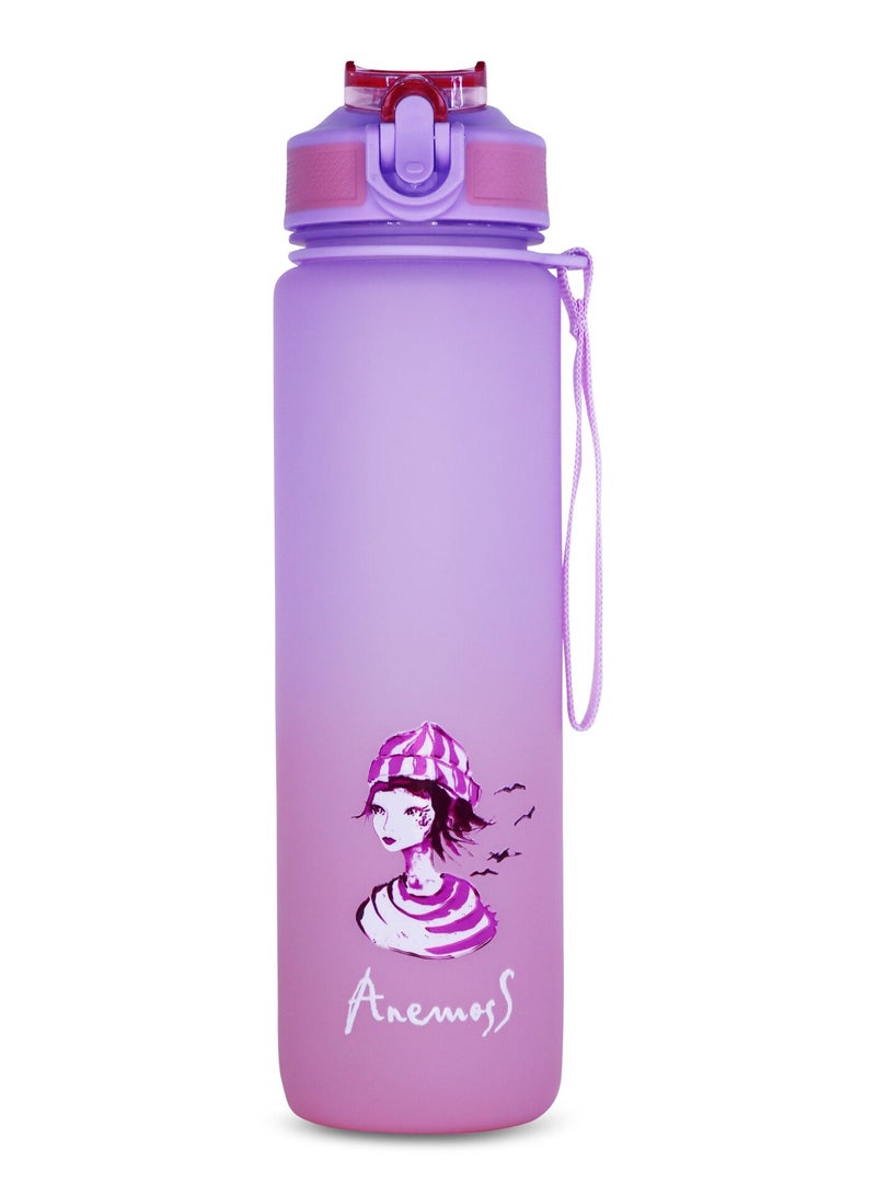 Anemoss Sailor Girl Tritan Water Bottle 1000 ml / 33.8 oz,  Quality Material, Exclusive Design, Versatile and Durable, BPA-Free - Portable with Strap Attachment - Suitable for Sports and Travel - Pink Color - Image 1