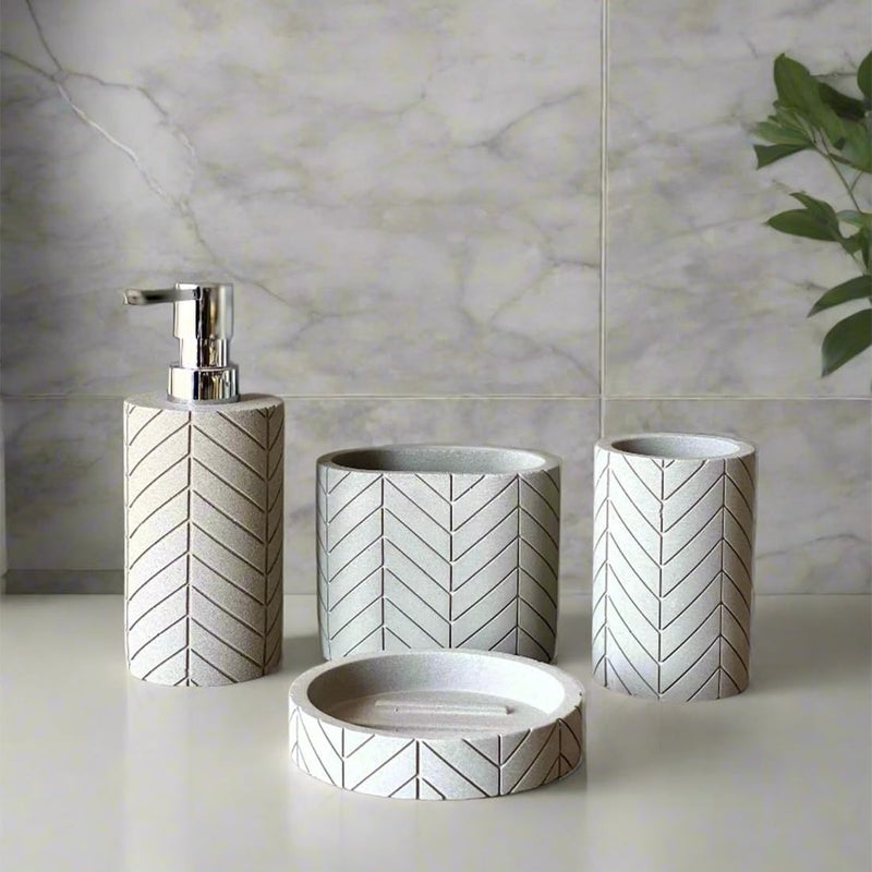 MASON HOME MASON HOME Aoraki Bathroom Set - (Set of 4) | Accessories Set - 1 Deck Stand, 1 Tootbrush Holder, 1 Tumbler & 1 Liquid Soap Dispenser | Toothbrush & Tooth Paste Stand - Handwash - Washroom Décor  - Image 1