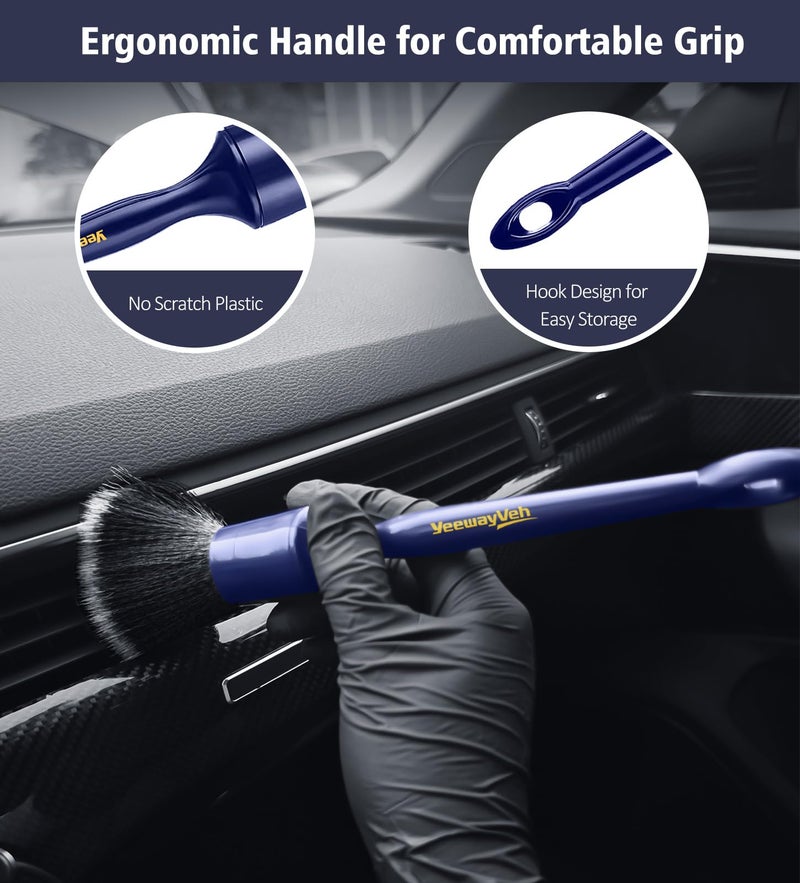 YeewayVeh Car Detailing Brush Set, 3PCS Ultra Soft and Thick No Scratch Detail Brush for Car Dashboard Air Vents Leather Seat Dusting and Cleaning, Auto Interior Exterior Detail Brushes Car Detailing - Image 3