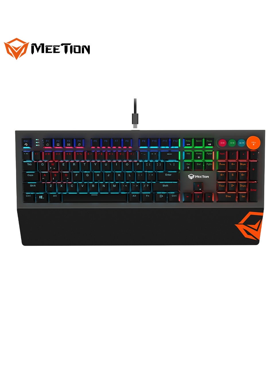 MEETION Colorful Adjustable Rainbow Backlight Mechanical Gaming Keyboard MK500 Removable armrest Pluggable Type-C cable Colorful adjustable rainbow backlight