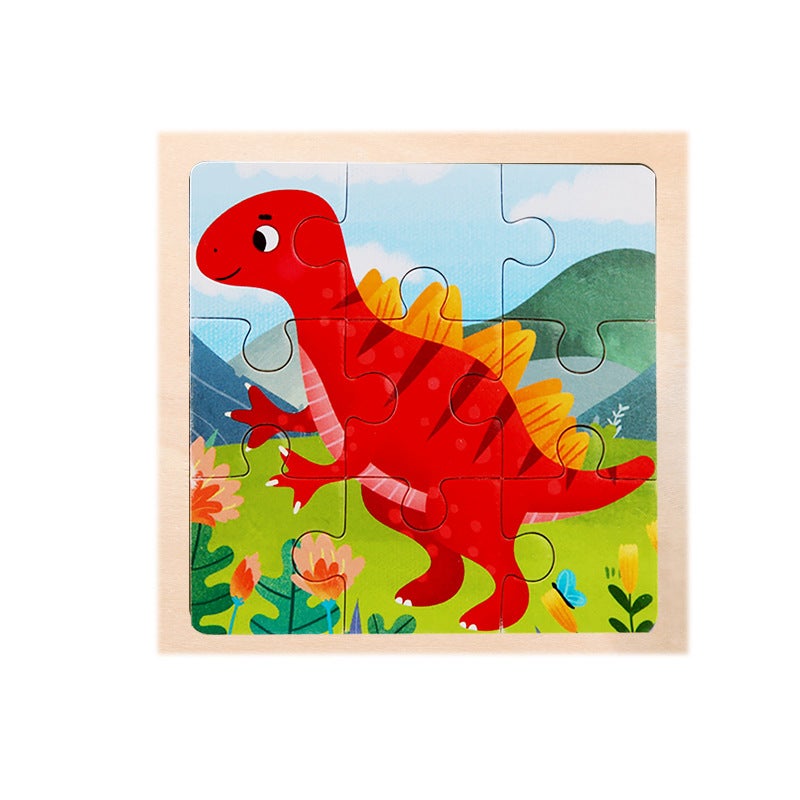 9-Piece Wooden Children'S Puzzle Toy For Early Childhood Education, Educational Cartoon Animals And Vehicles Cognitive Puzzle Board Assembly - Image 1