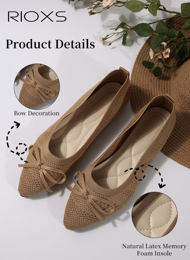 ريوكس حذاء باليه نسائي، حذاء مسطح أنيق بمقدمة مدببة وعقدة، حذاء مريح وأنيق للسيدات، حذاء باليه نسائي ناعم ومريح، حذاء مسطح بلون موحد سهل الارتداء للعمل، مناسب للمواعدة/السفر/الارتداء اليومي - كاكي - Image 2