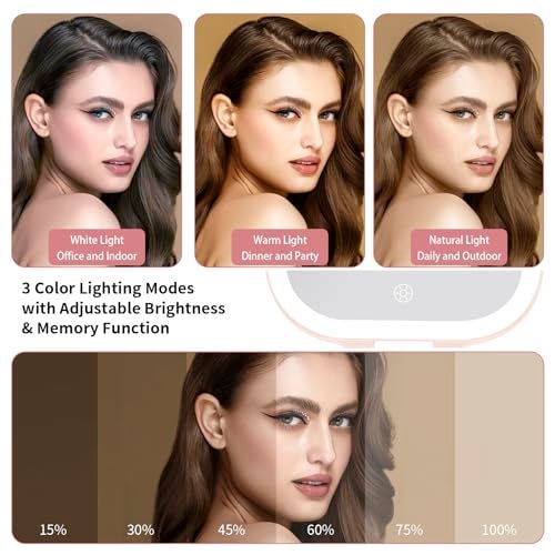 DESCHEN Rechargeable Travel Makeup Vanity Mirror with Lights and Magnification, 7" Portable 1X/10X Magnifying Mirror with 3 Color Light, Lighted Makeup Mirror with Magnification, Folding LED - Pink - Image 4