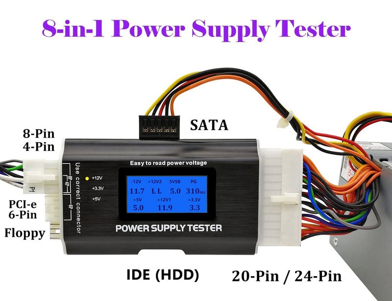 Fuhengli Computer PC Power Supply Tester, ATX/ITX/IDE/HDD/SATA/BYI Connectors Power Supply Tester, 1.8'' LCD Screen (Aluminum Alloy Enclosure) - Image 4