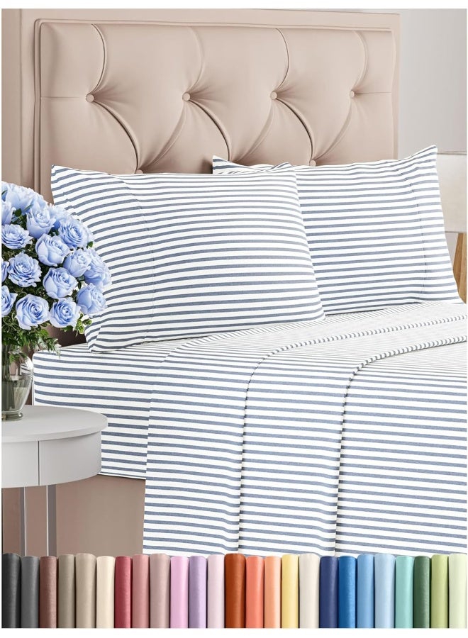 CGK Unlimited Striped Bed Sheets - Pin Striped Sheets - Blue and White Sheets - Queen Striped Sheets - Hotel Luxury Bed Sheets - Deep Pockets - Breathable & Cooling Sheets  - Image 1