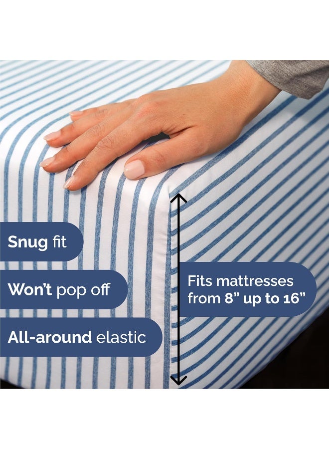 CGK Unlimited Striped Bed Sheets - Pin Striped Sheets - Blue and White Sheets - Queen Striped Sheets - Hotel Luxury Bed Sheets - Deep Pockets - Breathable & Cooling Sheets  - Image 3