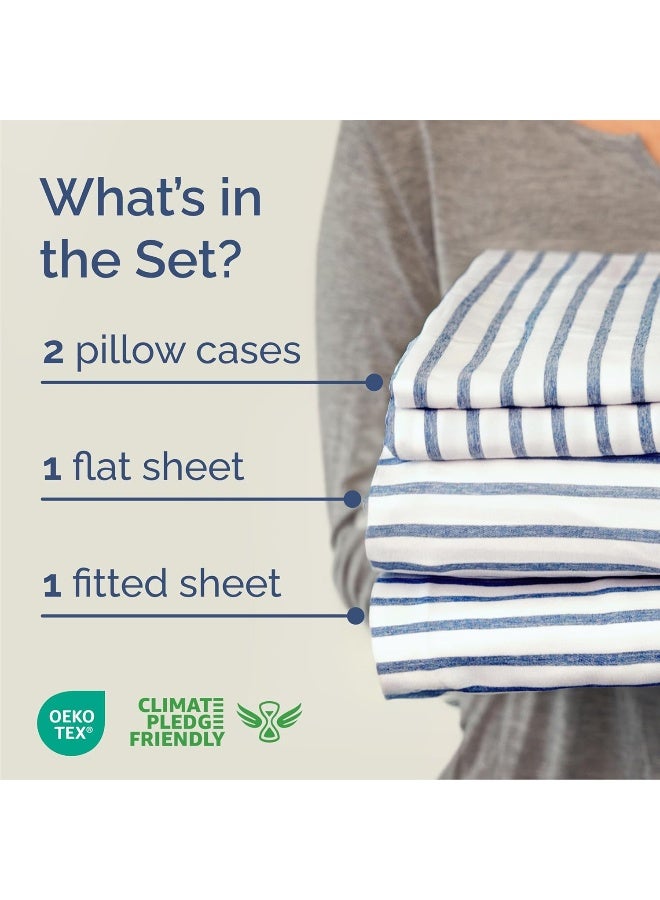 CGK Unlimited Striped Bed Sheets - Pin Striped Sheets - Blue and White Sheets - Queen Striped Sheets - Hotel Luxury Bed Sheets - Deep Pockets - Breathable & Cooling Sheets  - Image 2