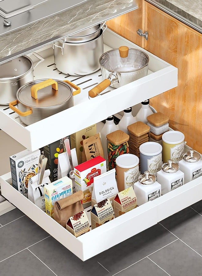 Garlo Pull out Cabinet Organizer, Expandable Heavy Duty Slide out Drawers Fixed with Adhesive Nano Film for Pots, Roll out Shelf Storage for Kitchen Base Cabinet Organization, Pantry, Bathroom, 42*32*7CM  - Image 1