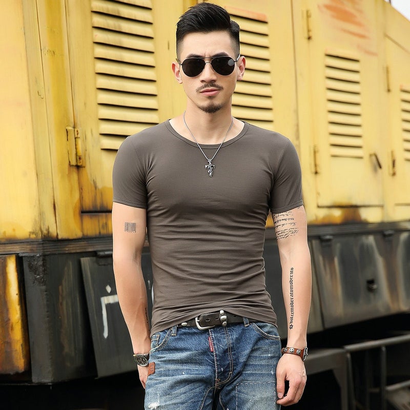 Explosions Round Neck Fashion Summer Short Sleeve T-Shirt Men'S Solid Color Leisure Joker Factory Bulk - Image 1