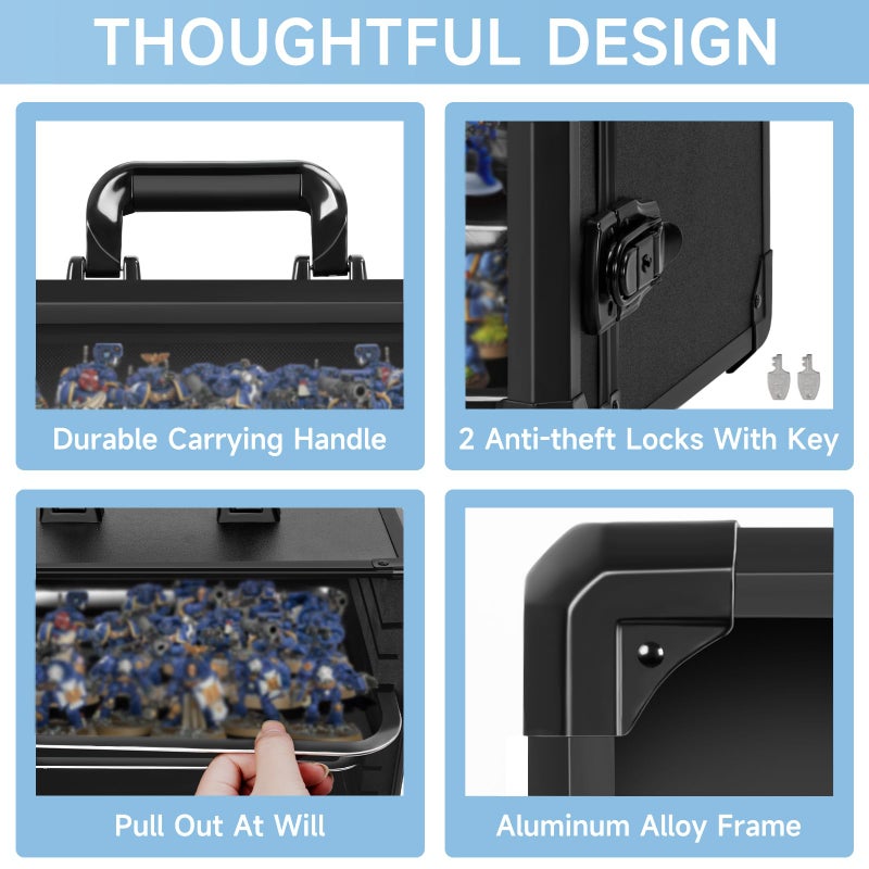 WELIDAY Miniatures Storage Case Miniatures Transport Case Aluminum Alloy Frame with Lock (Medium Size) - Image 4