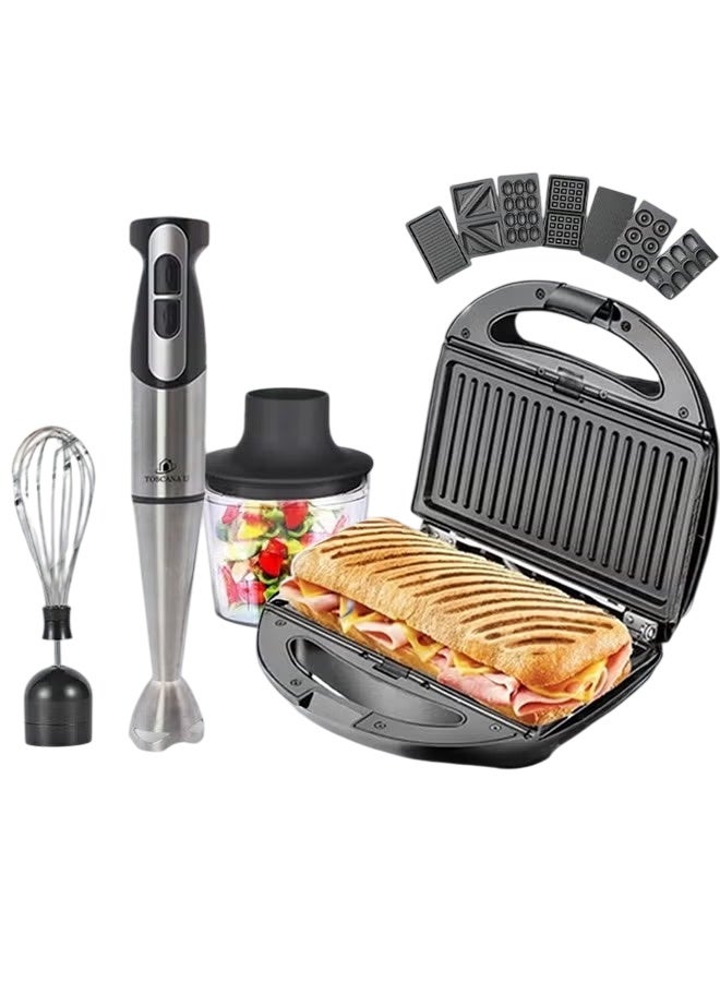 توسكانا يو 2 في 1 مجموعة من خلاط كهربائي محمول متعدد الوظائف بقوة 850 واط و سعة 500 مل و ماكينة تحضير الساندويتشات والوافل والدونات وتسخين الوجبات الخفيفة 7 في 1 850 وات - Image 1