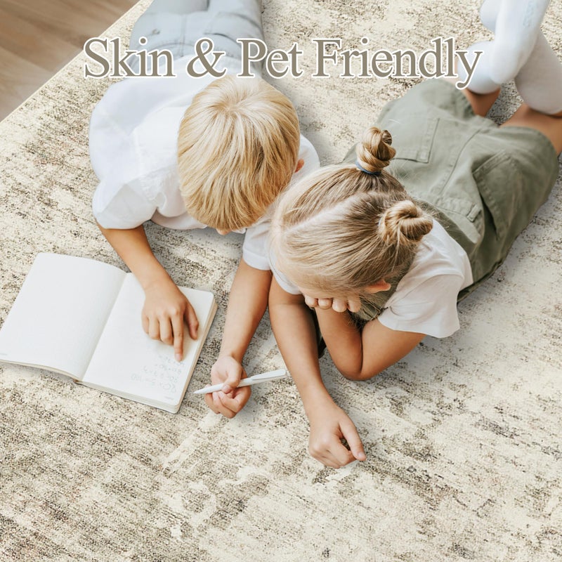Soalmost Abstract Rug 5x7 Machine Washable Area Indoor Beige Gray White Low Pile Non-Slip Foldable Thin Accent Rugs for Bedroom Living Room Dining Room Grey - Image 5