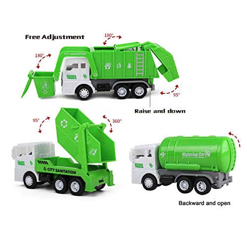 FIVEDAOGANG Toy Vehicles Set 3 Pack Sanitation Truck Car Model Garbage Trucks Water Tanker Playset with 8 Signpost Friction Power for Boys Age 3+ Toddlers Kids Holiday Birthday Gift Children - Image 2