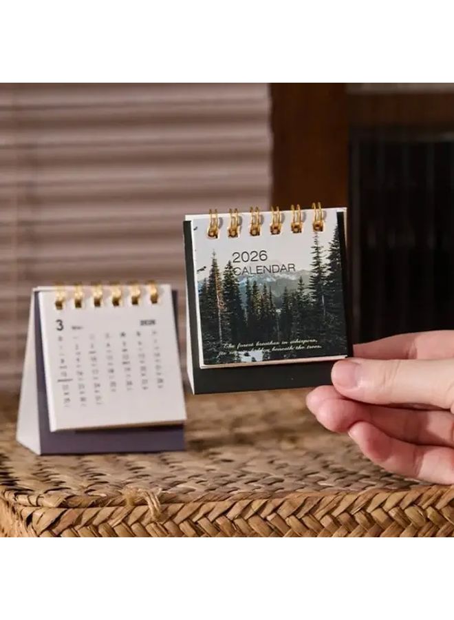 1pc 2026 Mini Calendar Clouds Mountain Landscape Design Spiral Binding Desktop Accessory - Image 1