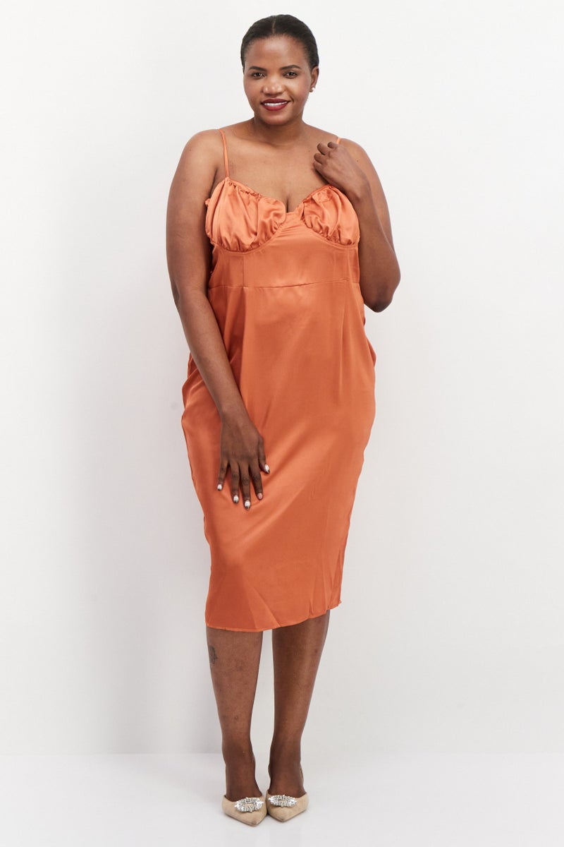 PUBLIC DESIRE Women Ruched Mini Casual Dress, Rust - Image 1