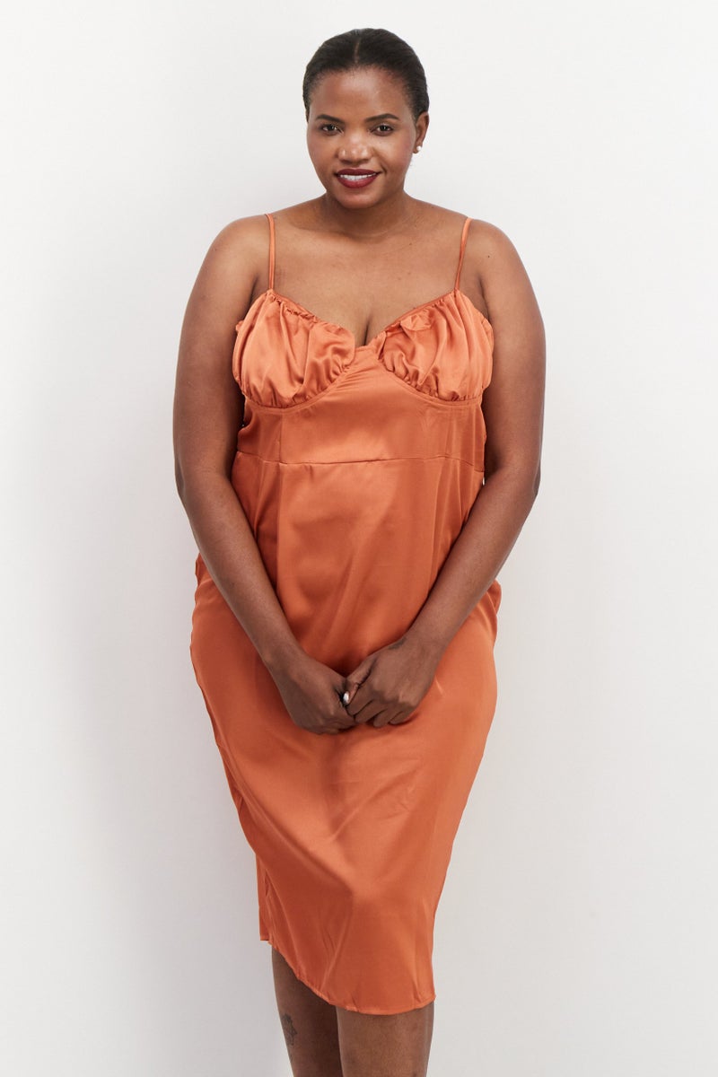 PUBLIC DESIRE Women Ruched Mini Casual Dress, Rust - Image 2